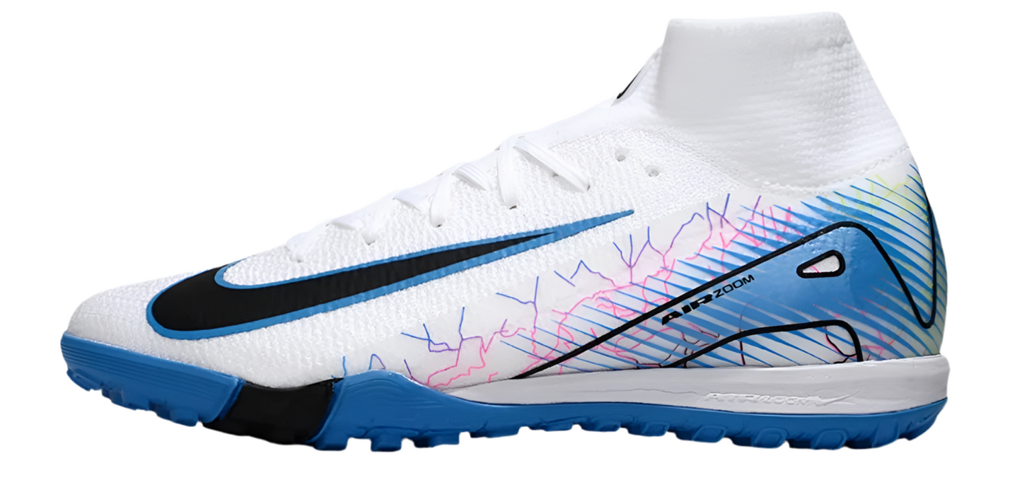 Nike Air Zoom Mercurial Superfly 10 Elite Turf Soccer Shoes - White/Blue/Black