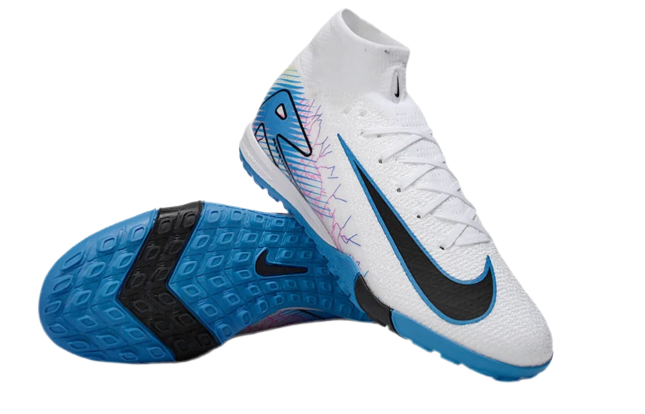 Nike Air Zoom Mercurial Superfly 10 Elite Turf Soccer Shoes - White/Blue/Black